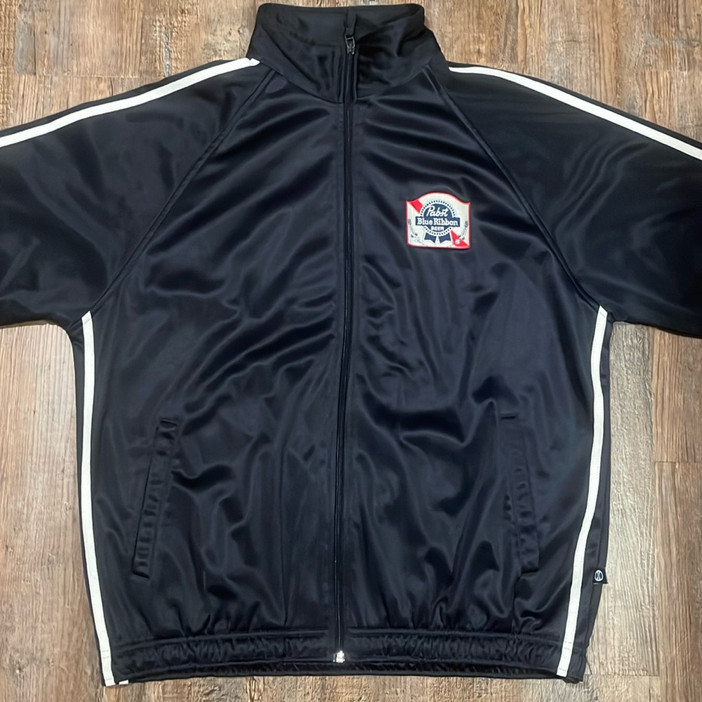 Pabst Blue Ribbon polyester track jacket.